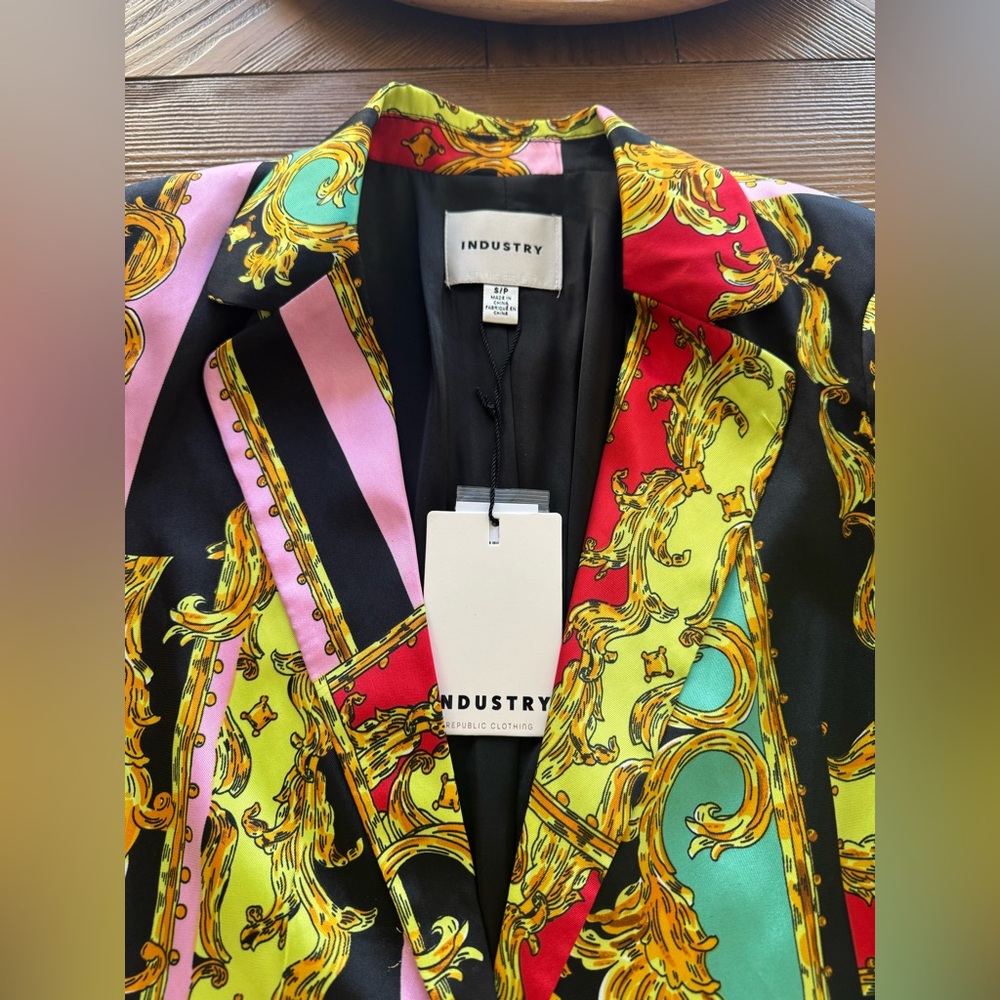 Industry- NWT Notched Collar Multi Color Printed Blazer Jacket - Picture 14 of 14